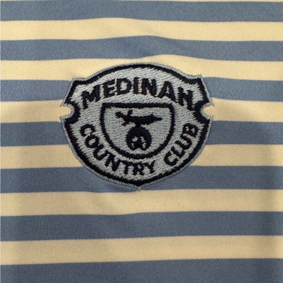 RLX Ralph Lauren Golf Polo Medina Country Club Blue White Stripes Size Large - Picture 5 of 7